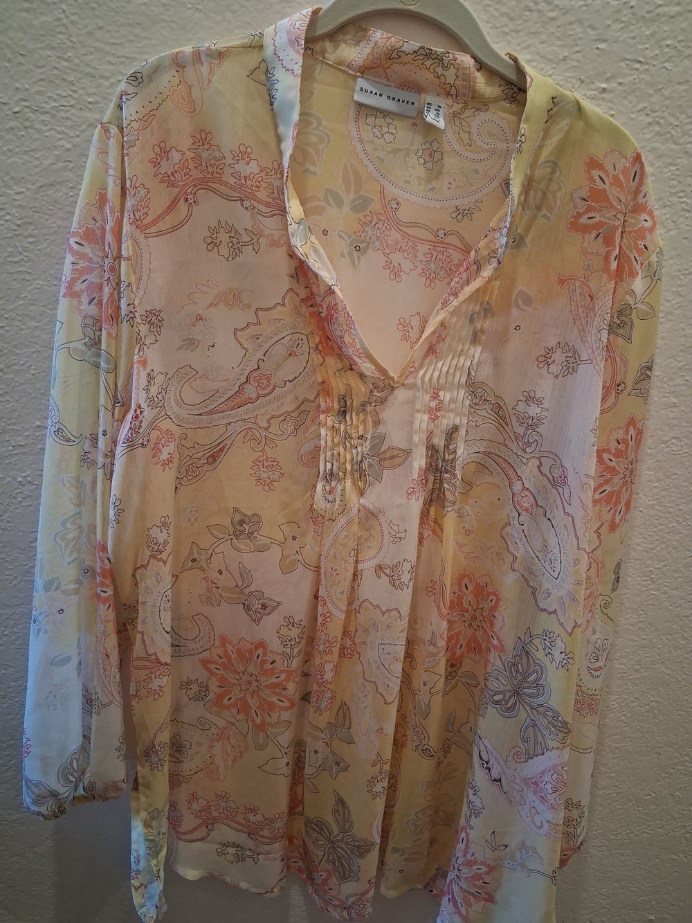 SUSAN Graver Yellow Paisley Sheer V-Neck Blouse